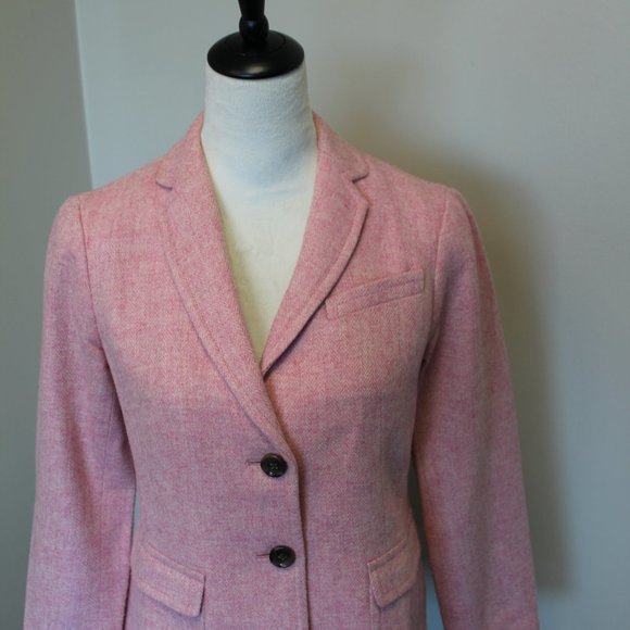 Talbots Pink Shetland Herringbone Wool Blend Two Button Blazer, SZ 4P - Picture 3 of 12